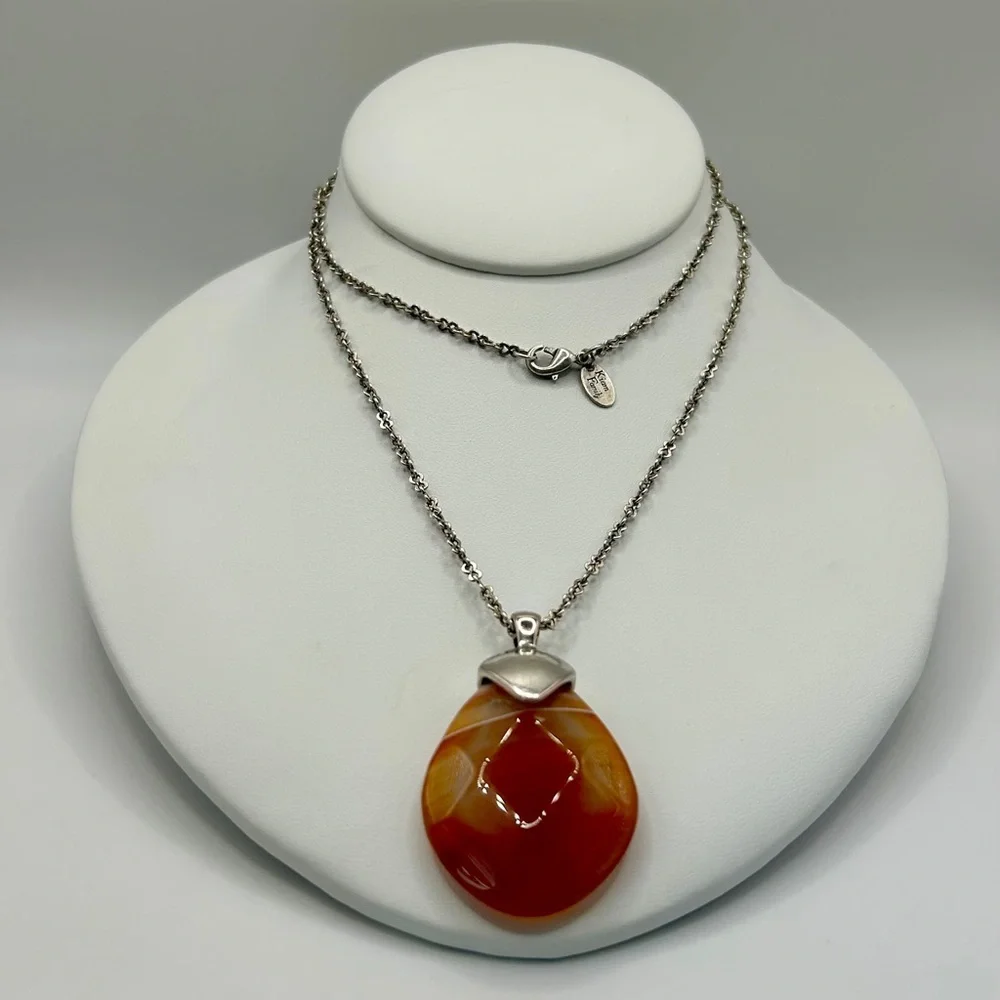 Lia Sophia Kiam Family Silver & Agate Stone Pendant Necklace